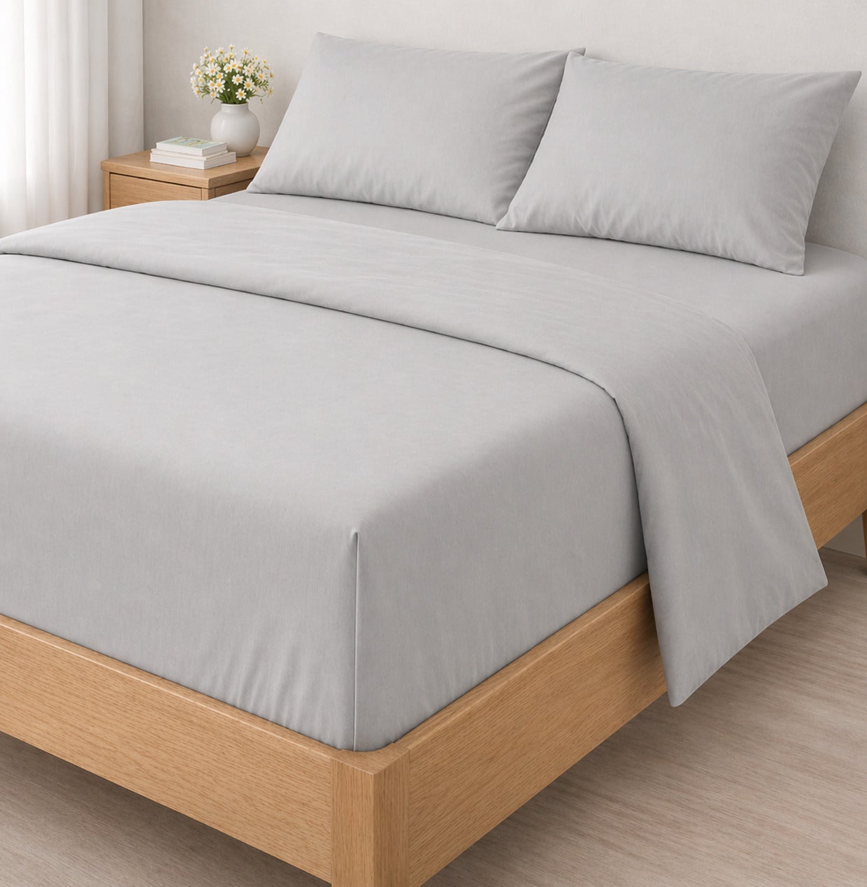 Juego de sábanas liso 100% Algodón Gris cama de 135cm Donegal Collections - 2
