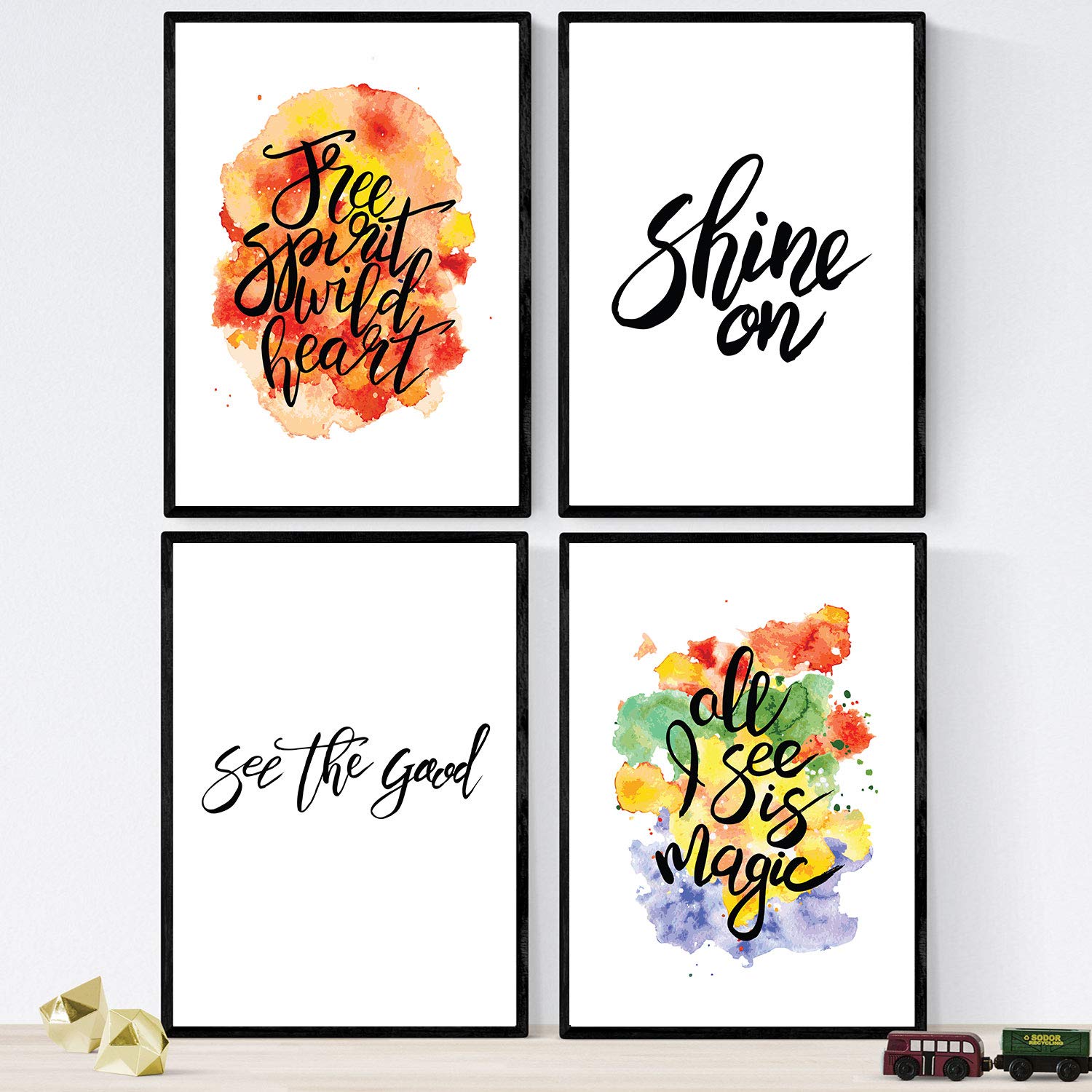 Nacnic set de láminas con mensajes felices y coloridos pack de posters brilla tamaño a4 sin marco