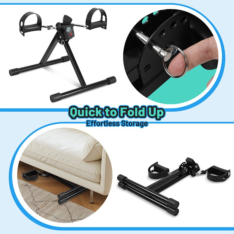 Mini bicicleta estática dobrável com pedais - - Para treinar pernas e braços - Musculação Preto - 3