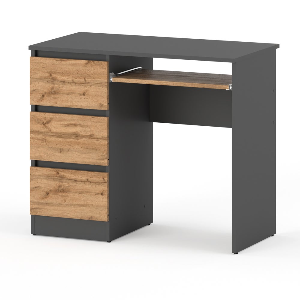 Biurko szkolne komputerowe loft 3 szuflady 90cm dla dziecka szary wotan