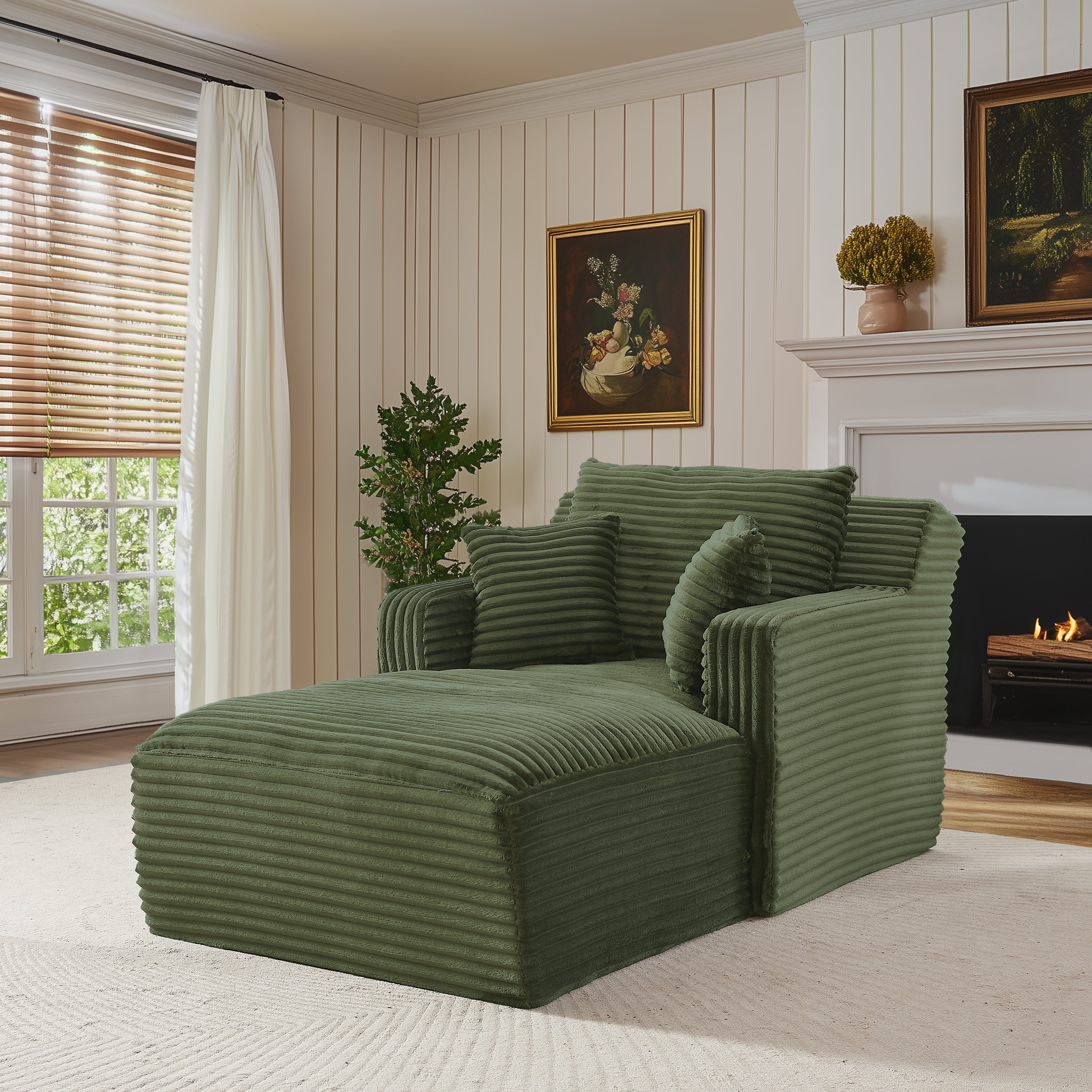 Canapé lit 3 en 1 méridienne et inclinable, velours côtelé confortable - Prêt à l'emploi, idéal petit espace - Couleur - vert - 5