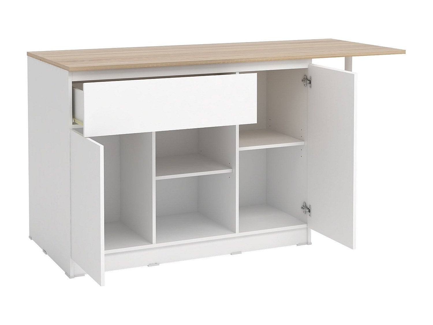 Ilot central de cuisine avec 2 portes, 1 tiroir et 2 niches - Blanc et naturel - TUNORI - 7
