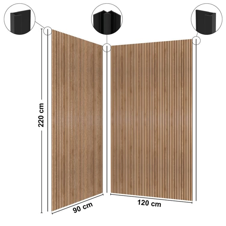 Lot de 2 panneaux de douche en PVC effet bois (90x220 & 120x220 cm) + marron et noir + profilés noir - Japandi - 5