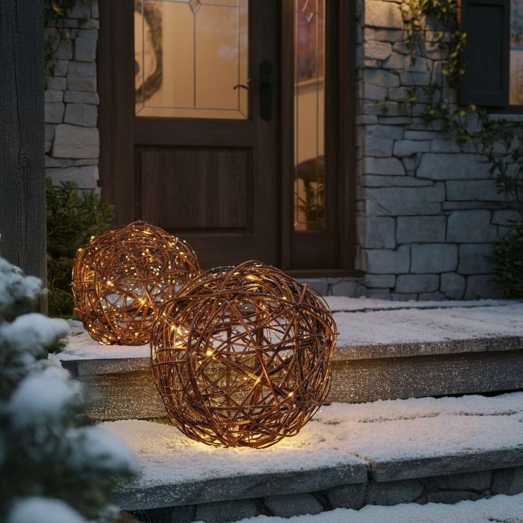 Sphère décorative BOGATECO 50 cm avec guirlande lumineuse LED - Sphère XXL en osier avec éclairage LED blanc chaud | pour jardin, balcon et terrasse - 7