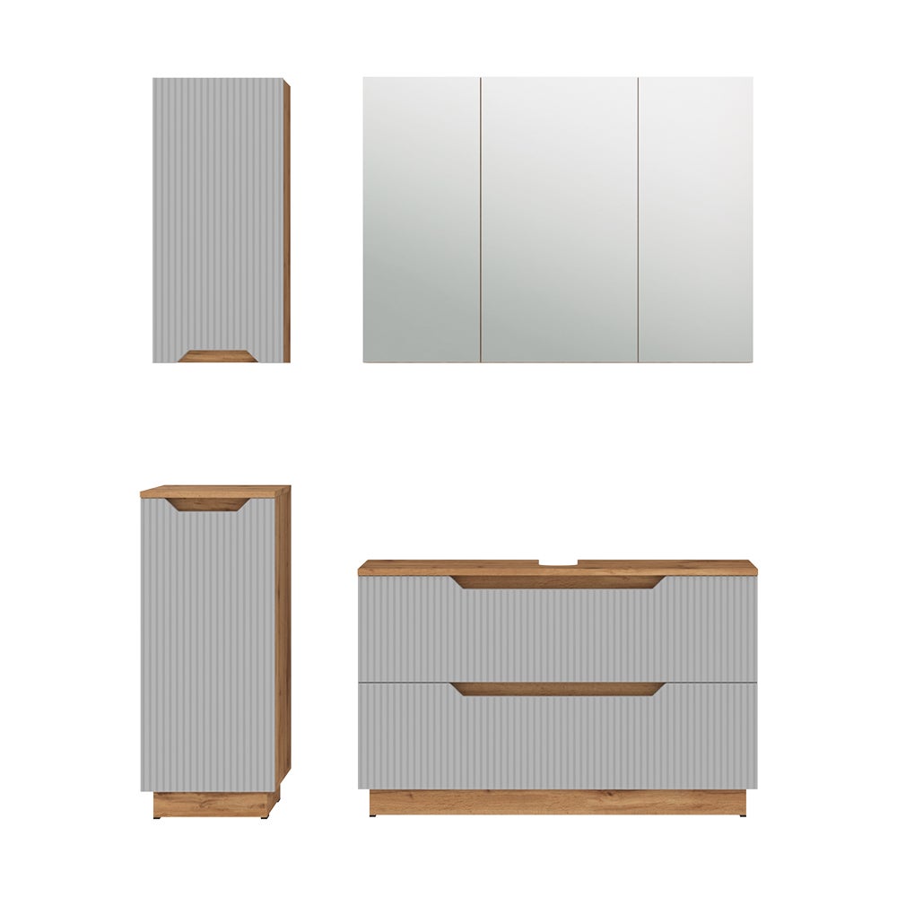Vicco Zestaw mebli łazienkowych Lotta, Dąb/szary w paski, 4 części