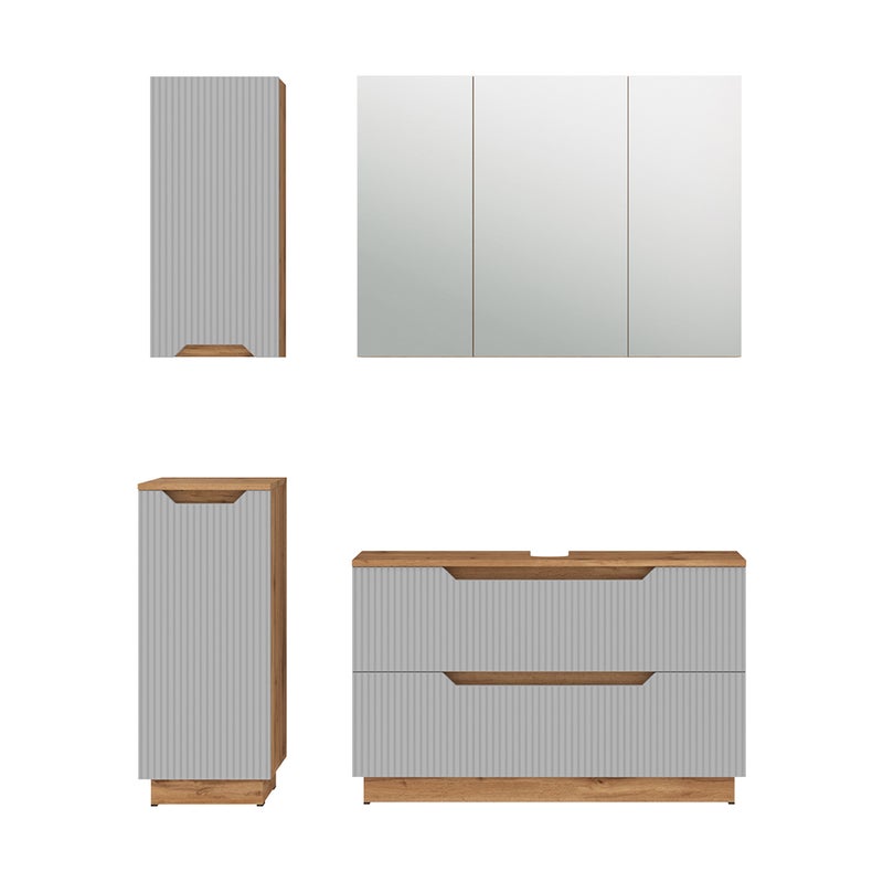 Vicco Zestaw mebli łazienkowych Lotta, Dąb/szary w paski, 4 części