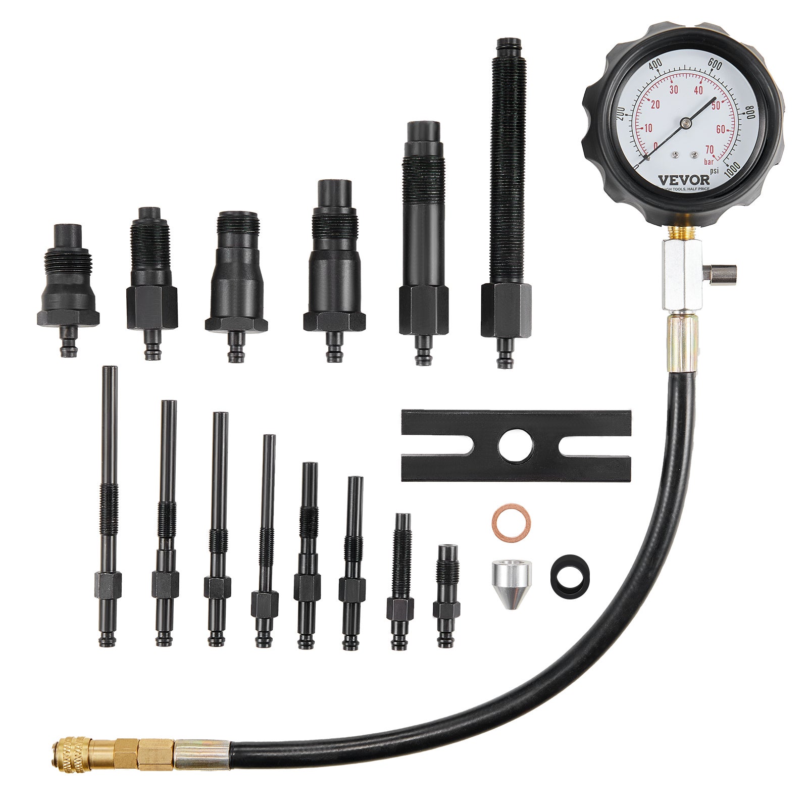 Miernik kompresji Tester kompresji Tester kompresji urządzenie testowe Manometr kompresji z manometrem 80 mm 0-1000 PSI i manometrem 0-70 bar w VEVOR