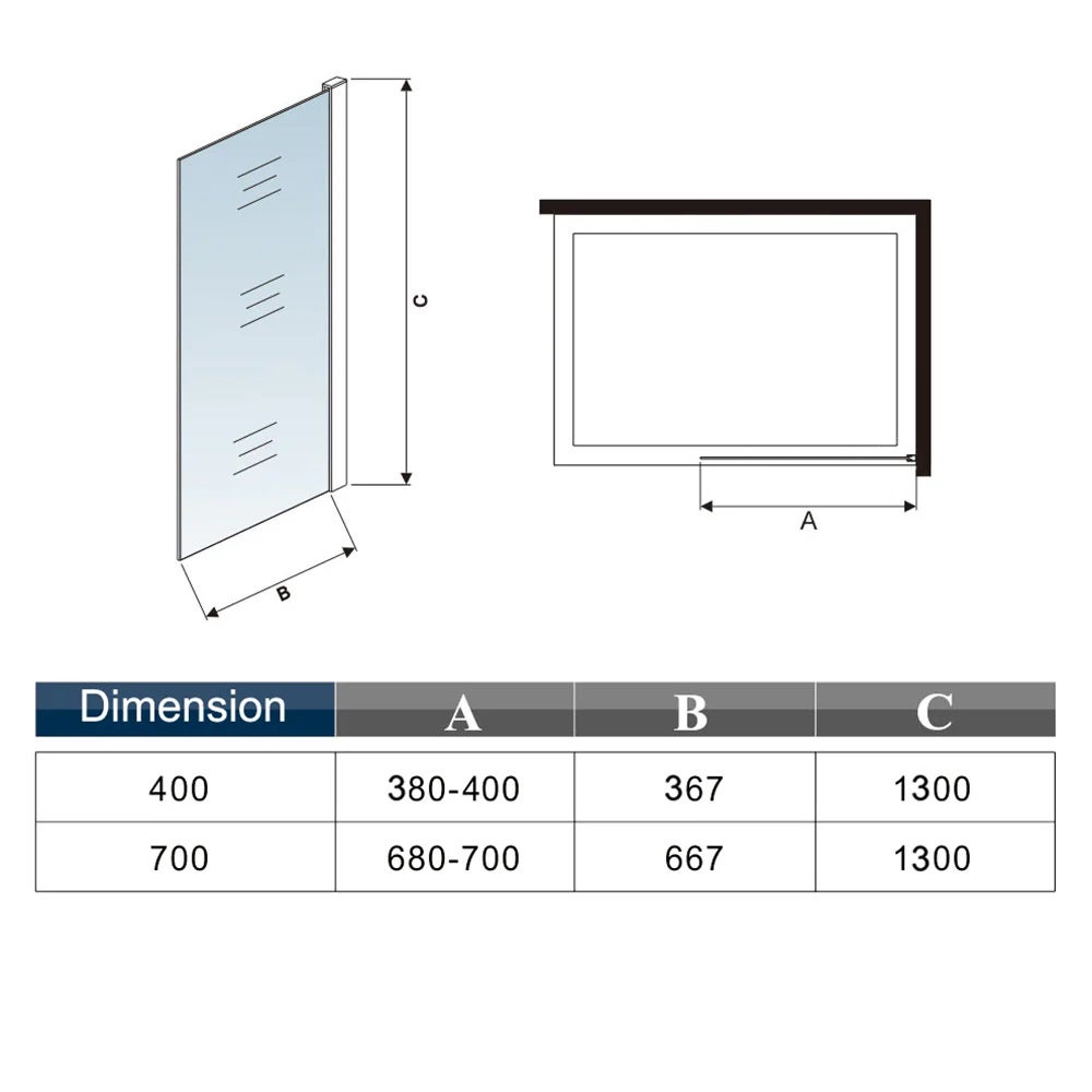 Pare-baignoire fixe - 70cm - écran de baignoire H.130cm - 5mm verre trempé - 4