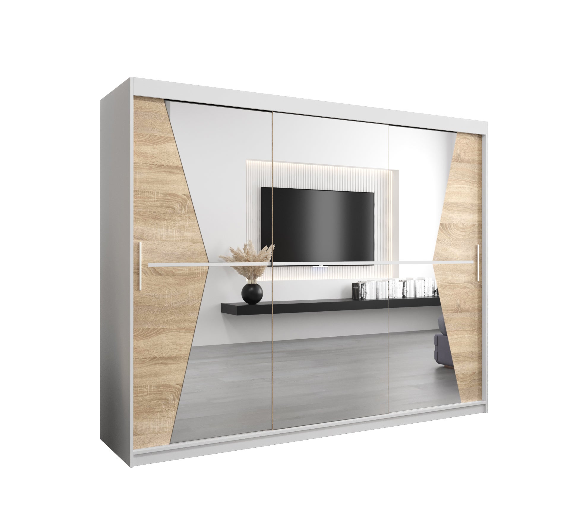 Szafa przesuwna garderoba MAROKO 250 x 62 x 200 cm Biały + Sonoma - Abiks Meble