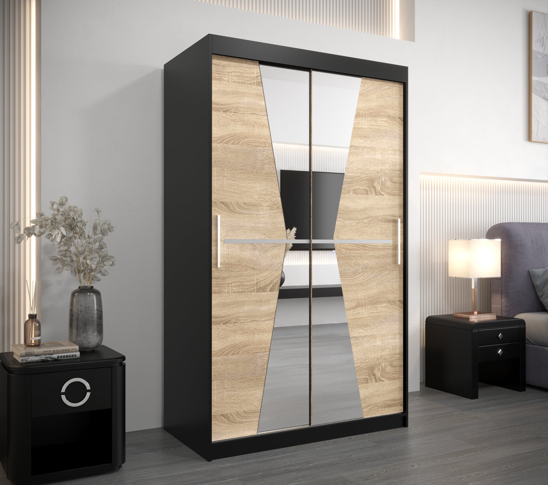 Szafa przesuwna garderoba MAROKO 120 x 62 x 200 cm Czarny + Sonoma - Abiks Meble