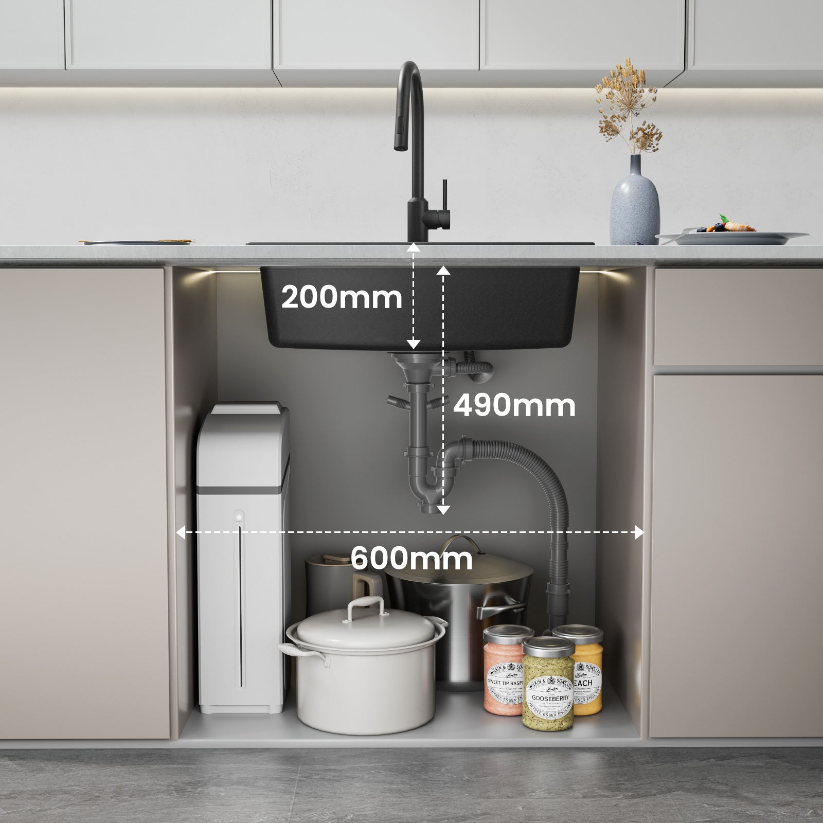 Cecipa max Evier de Cuisine 60x45cm en Quartz et Résine - Evier 1 Bac Noir -Grande Capacité Evier - 7