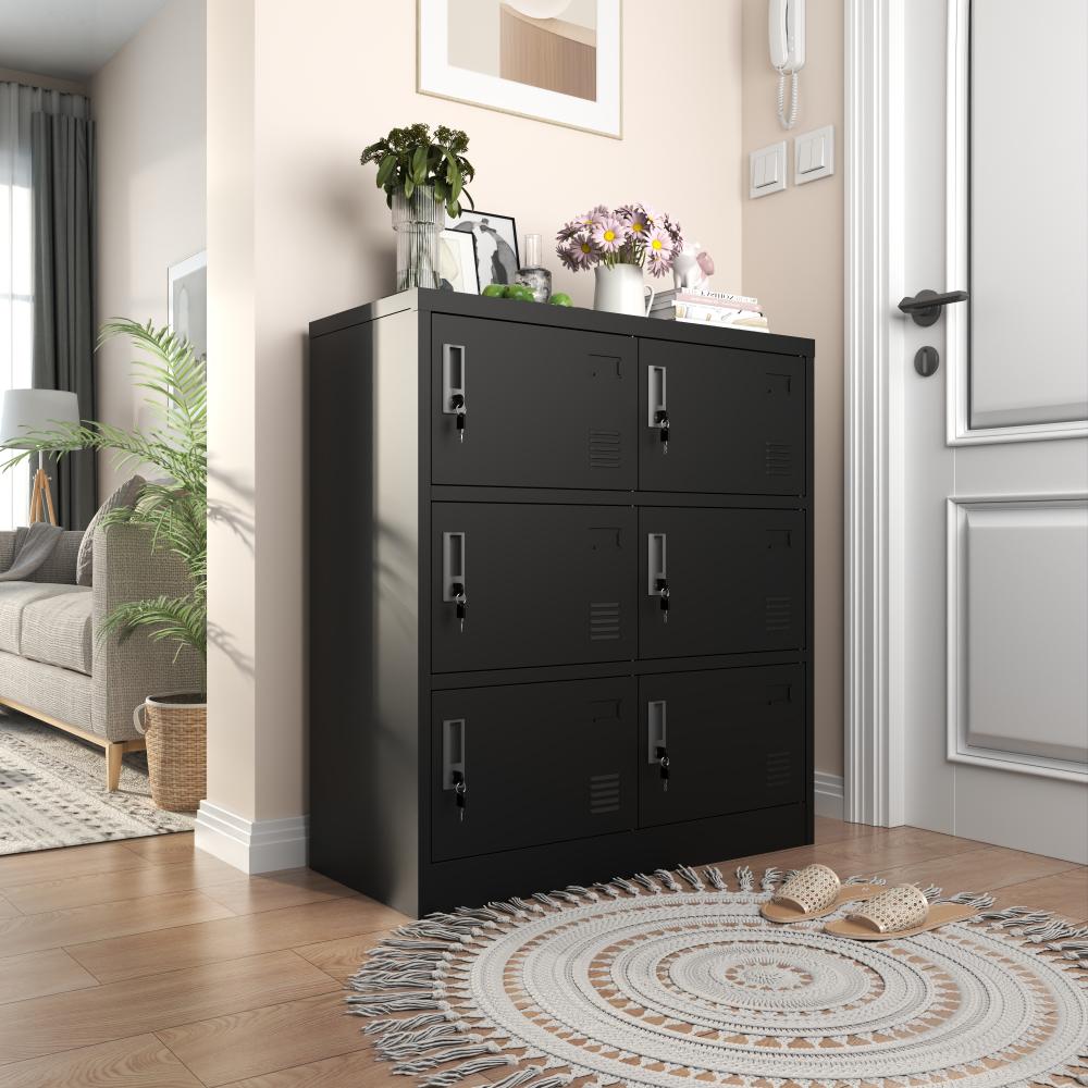 Armoire métallique à 6 portes - Bureau, salle de sport, école, maison, résistante à la rouille et à l'humidité, noire - 5