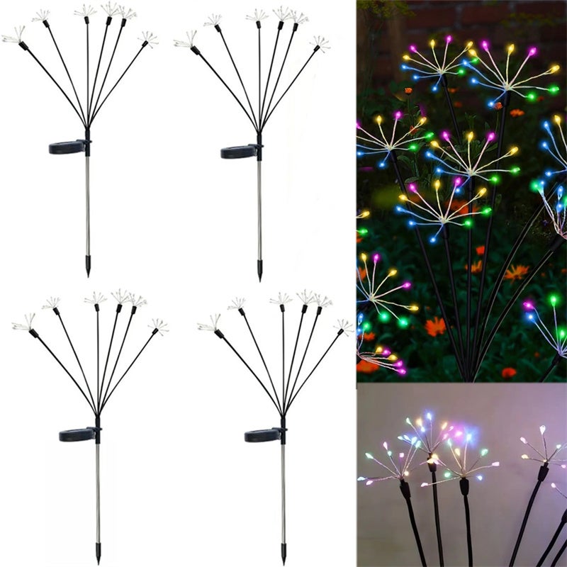 Lampy solarne ogrodowe, wodoszczelne zewnętrzne fajerwerki solarne, do doniczek, dekoracja na Halloween, zestaw 4 szt., kolorowe