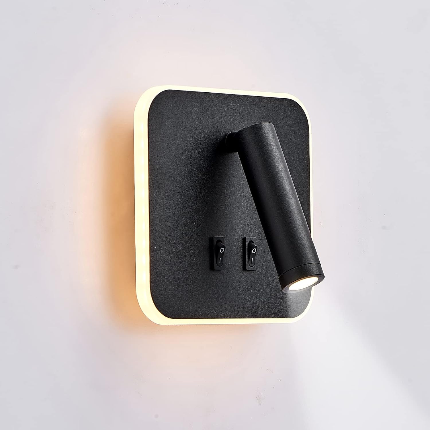 Lampka nocna LED, kinkiet wewnętrzny do hotelu, lampka nocna, do korytarza z włącznikiem, czarna, 3W+10W (kwadratowa)