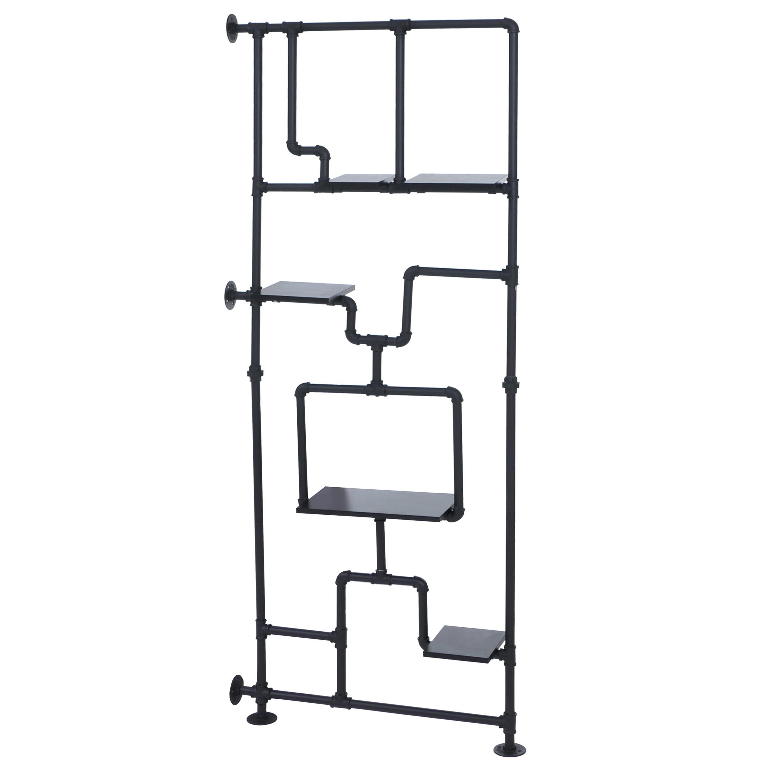 Przegroda z półką HWC-P10, półka do salonu, półka do przechowywania, metal industrialny melamina MVG 203x80x20cm ~ czarna