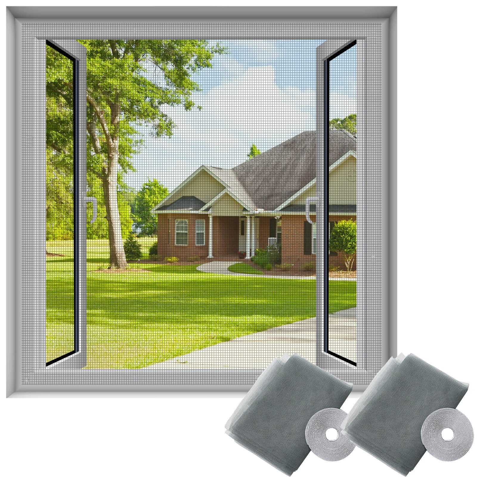 2 Sztuki Moskitiera Okienna, Siatka Ekranowa Owad Okno Moskitiera z Siatki z 4 Samoprzylepnymi Taśmami 150 x 150 cm (Szary)
