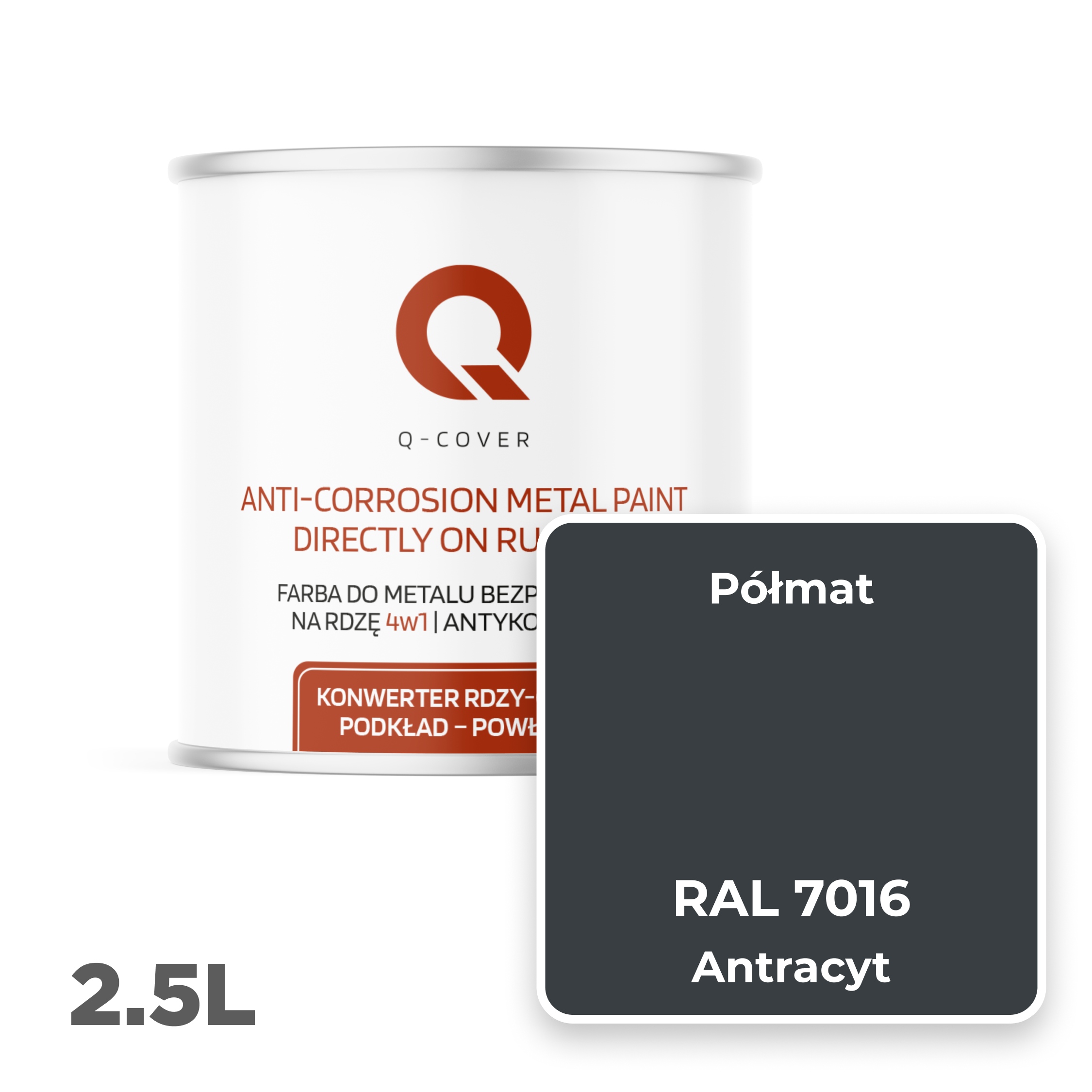 Farba do Metalu Prosto na Rdzę 4w1 Q-Cover Antracyt RAL7016 Półmat 2.5L - 2