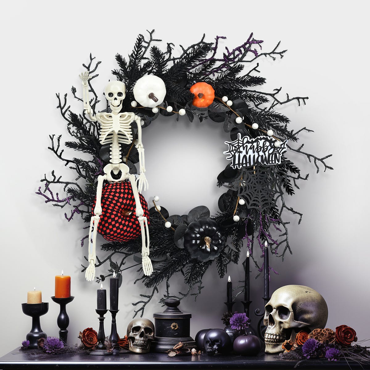 Ghirlanda di Halloween per porta d'ingresso, luci a LED, castello di ragno, fantasma, ghirlanda per porta d'ingresso, ghirlanda gotica raccapricciante per porta d'ingresso, parete, portico Ghirlanda di Halloween per porta d'ingresso, luci a LED, castello di ragno, fantasma, ghirlanda per porta d'ingresso, ghirlanda gotica raccapricciante per porta d'ingresso, parete, portico