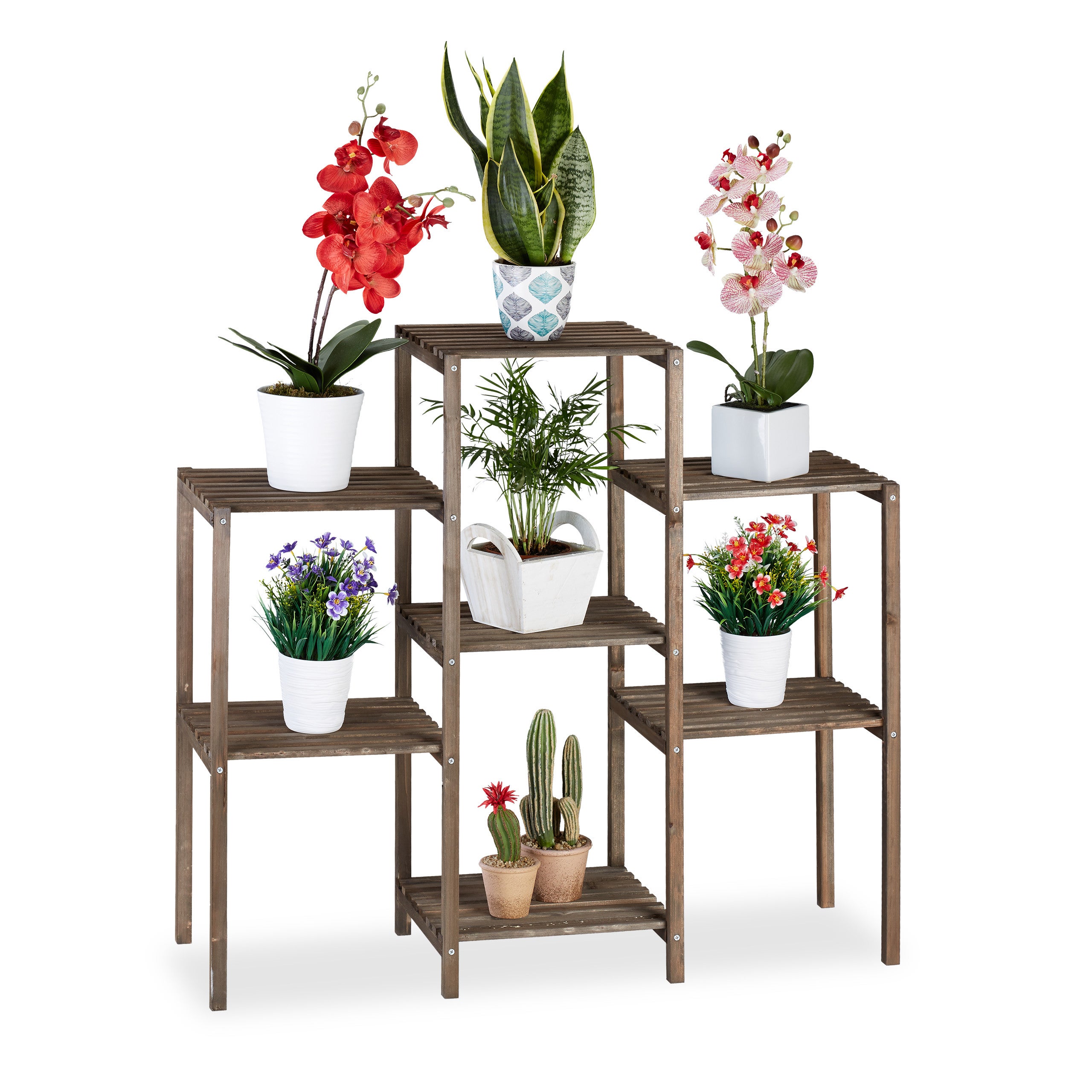 Étagère à Plantes En Bois Style Rustique - 6 Niveaux Marron - 70x89x27 Cm - Parfait Pour Salon Et Cuisine