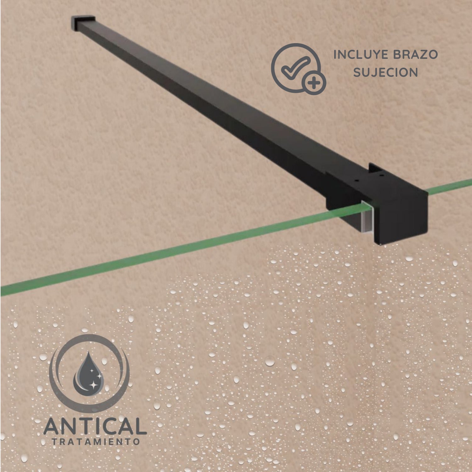 SOULHOME Mampara de ducha Panel Fijo, Fácil instalación Vidrio de seguridad 8 mm antical, 80 cm ancho x 200 cm alto, Perfil Negro mate - 3