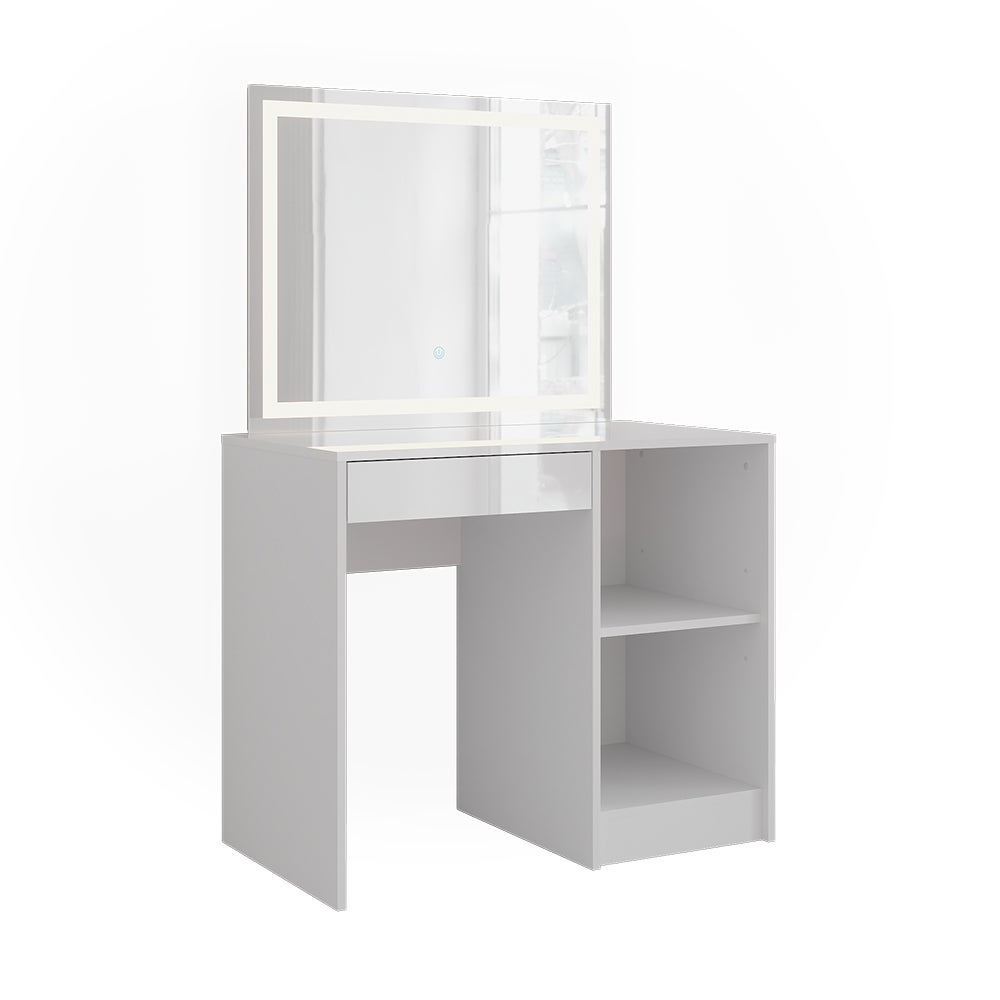Vicco Stół toaletowy Sherry, Biały/biały wysoki połysk, 89.8 cm z lustrem LED