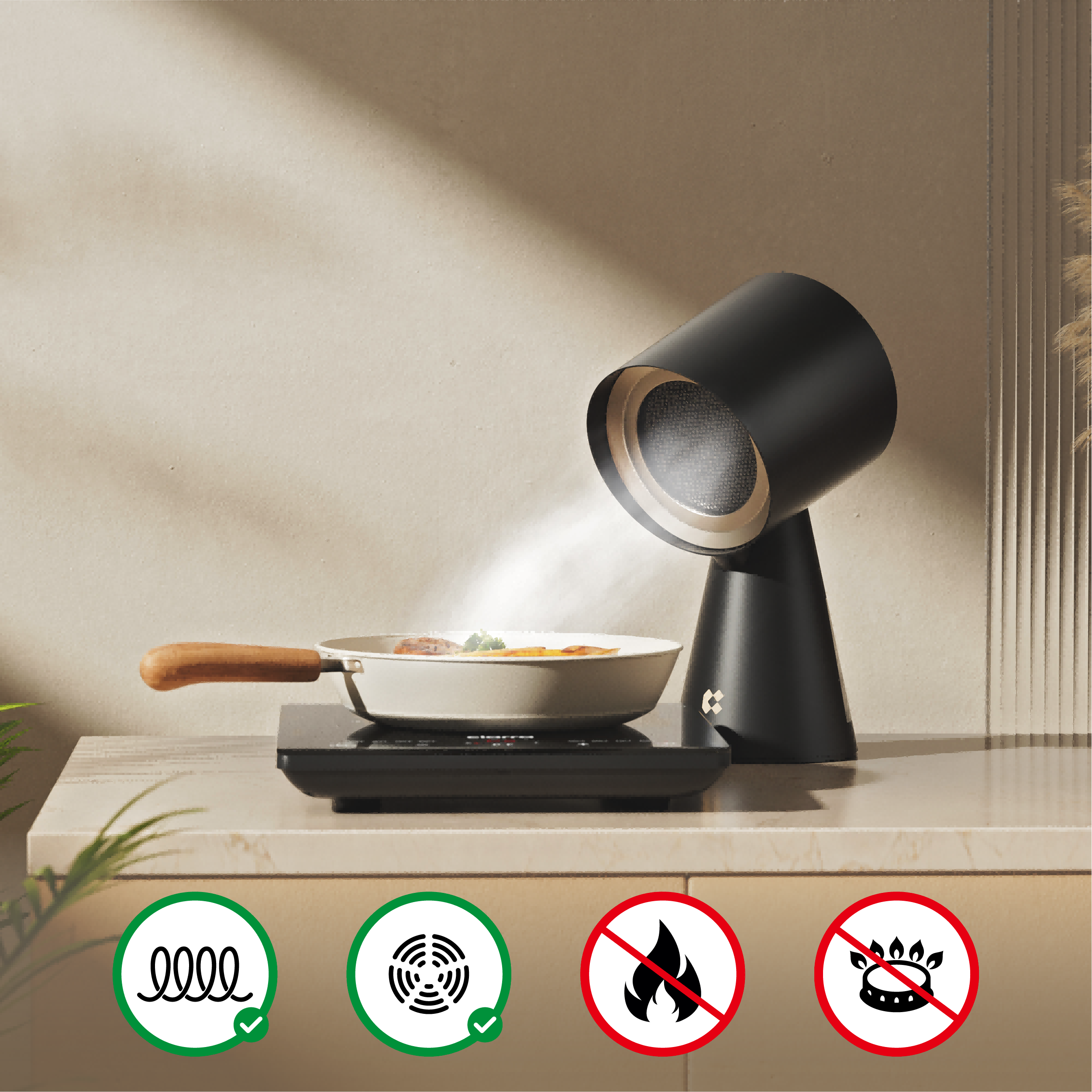 CIARRA Cappa Aspirante Portatile 24W con 3 Filtri Mini Cappa da Cucina per Fonduta e Barbecue Nera VMPHB01 - 5