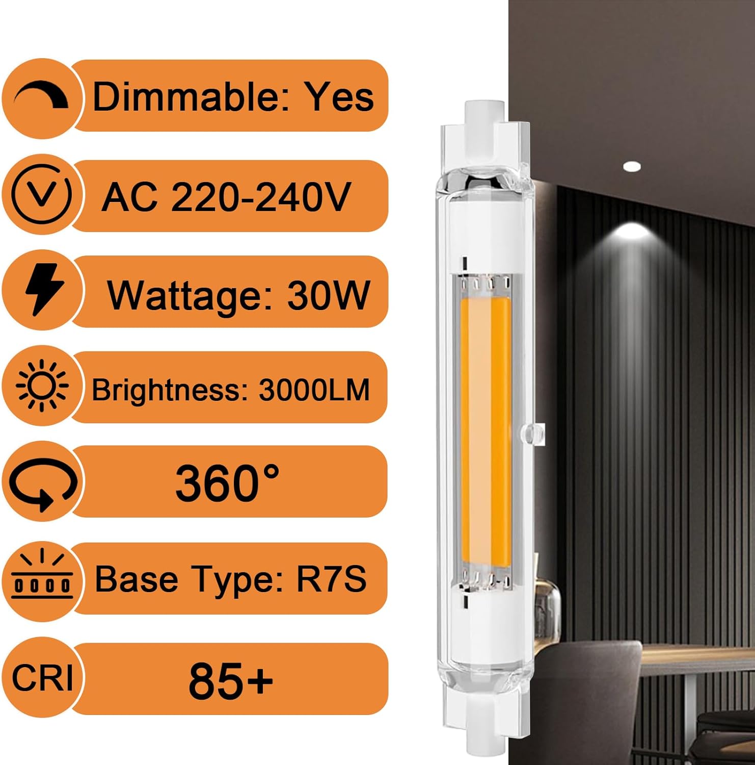 Confezione da 2 lampadine LED R7S da 118 mm dimmerabili, 30 W equivalenti a lampadine alogene da 118 mm e 300 W, senza sfarfallio, bianco caldo 3000 K - 2