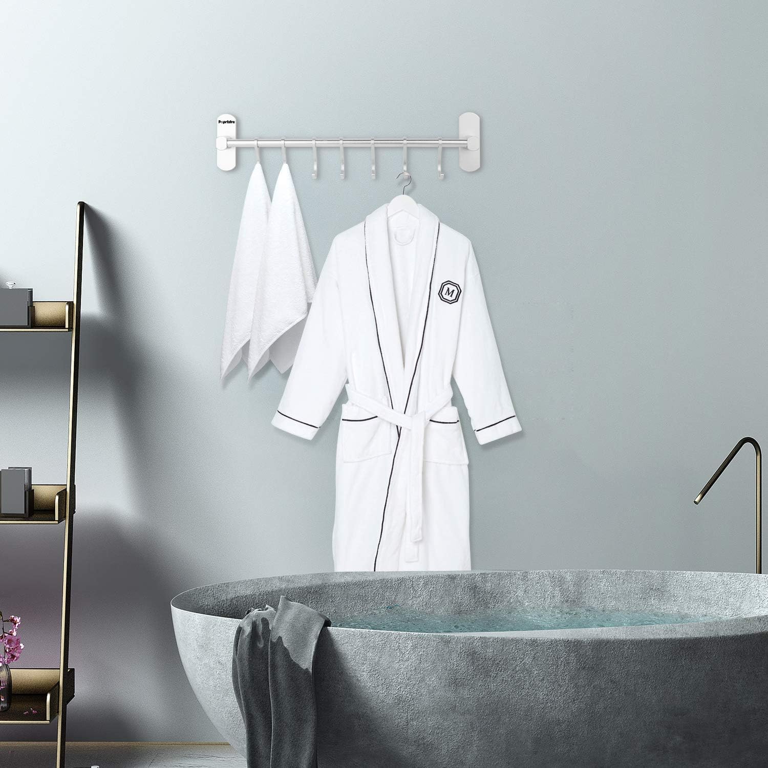 Portautensili da cucina in acciaio inossidabile con 8 ganci, supporto per montaggio a parete (argento) - 3