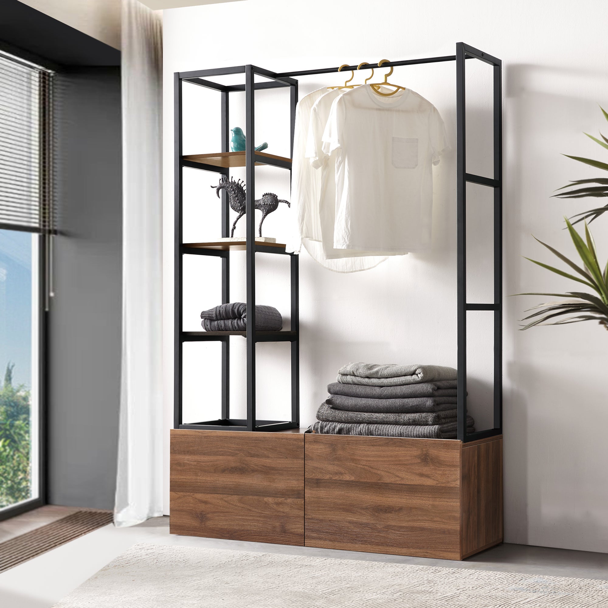 Mueble de entrada Egmating con percherro burro y cajones metal y