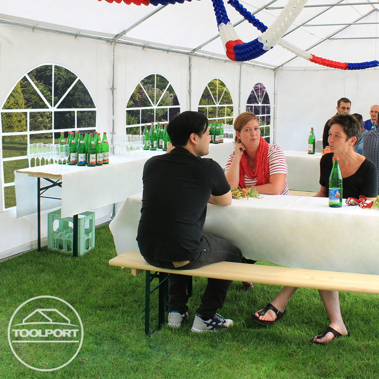 Carpa de fiesta 4x8 m lona PVC 750 N 100% impermeable con estructura de suelo verde-blanco - 5