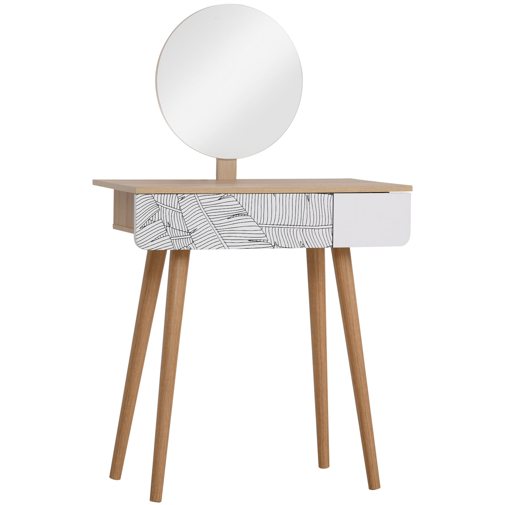 Coiffeuse scandinave blanche et bois avec miroir LED et tiroirs - HORIA | ID Market