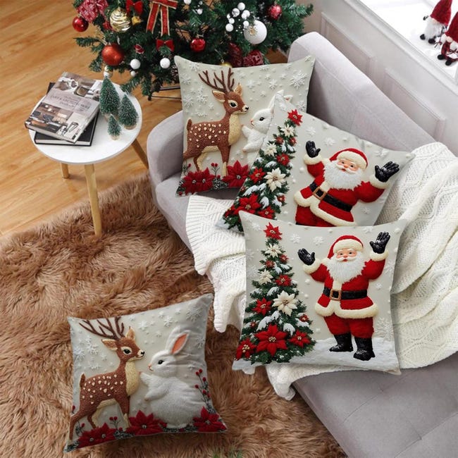 Ndjiloik Set di 4 Federe Natalizie per Cuscino,Cuscini Natalizi Copricuscino per Divano,Federa Ndjiloik Set di 4 Federe Natalizie per Cuscino,Cuscini Natalizi Copricuscino per Divano,Federa