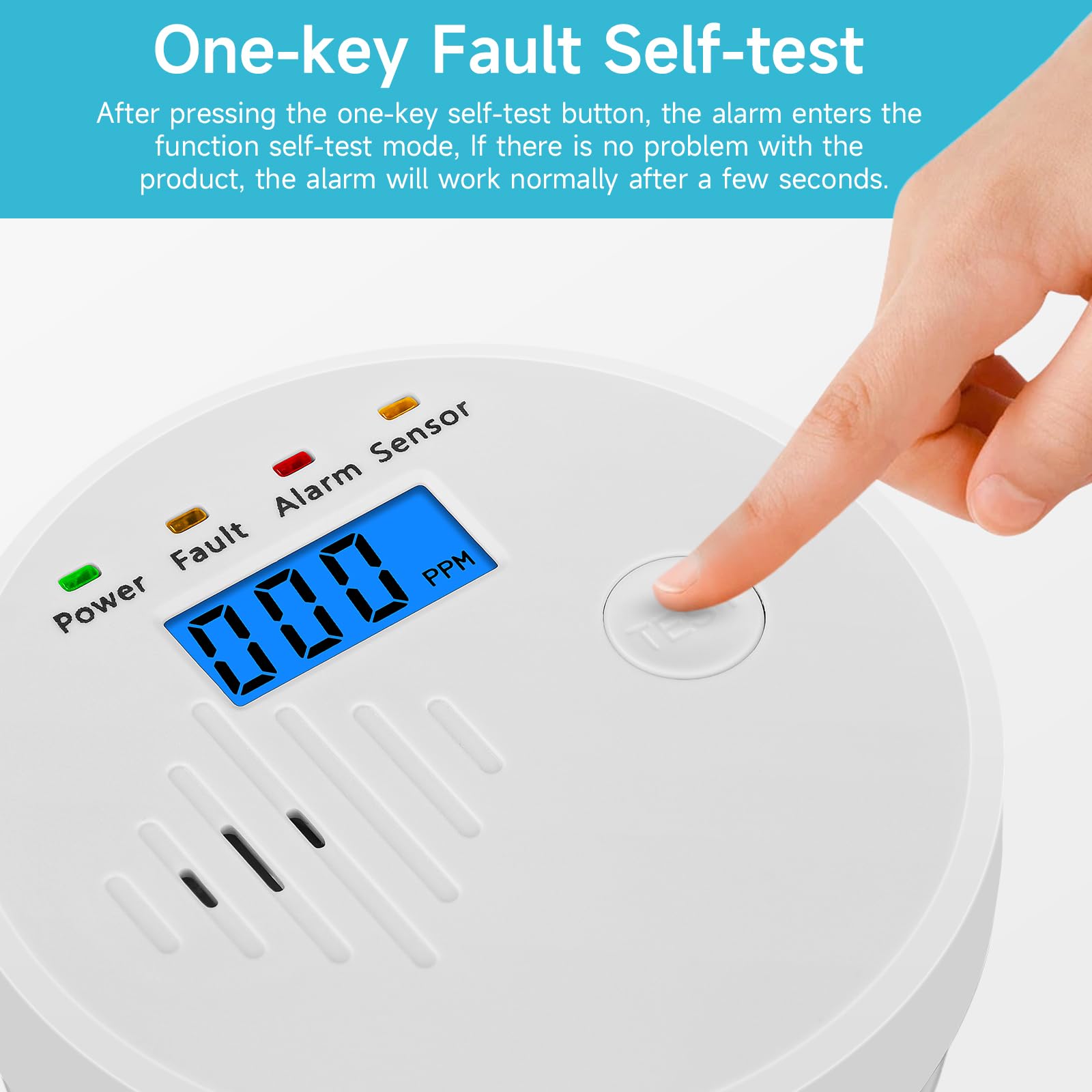 Detector de monóxido de carbono con pantalla LCD digital, alarma sonora y visual, funciona con pilas. - 7
