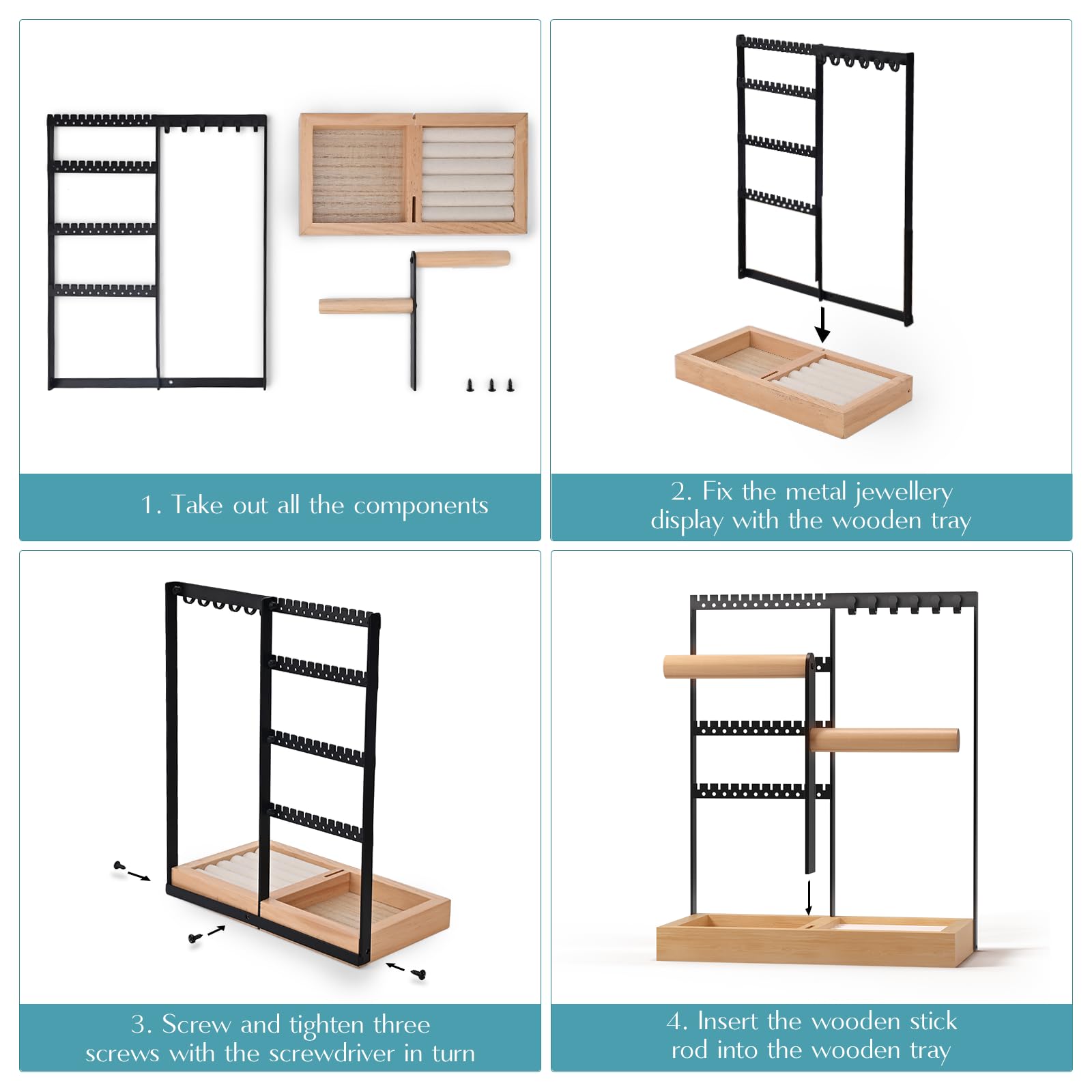 BOMCLAP Présentoir à bijoux,support à chaîne avec rangement, étagère avec plusieurs options de rangement pour accessoires (blanc) - 6