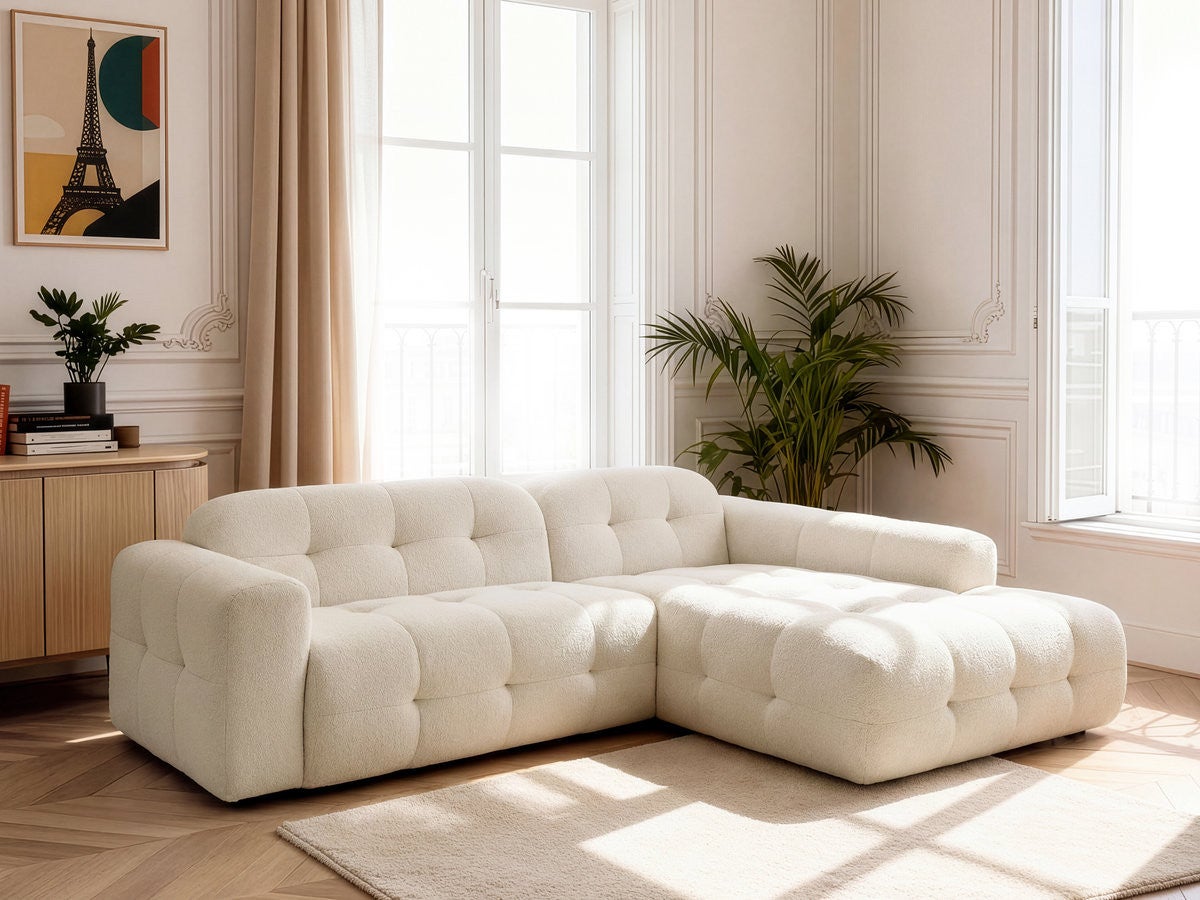 Canapé d'angle fixe LAURA tissu chiné BOBOCHIC 3 places Beige | Leroy ...