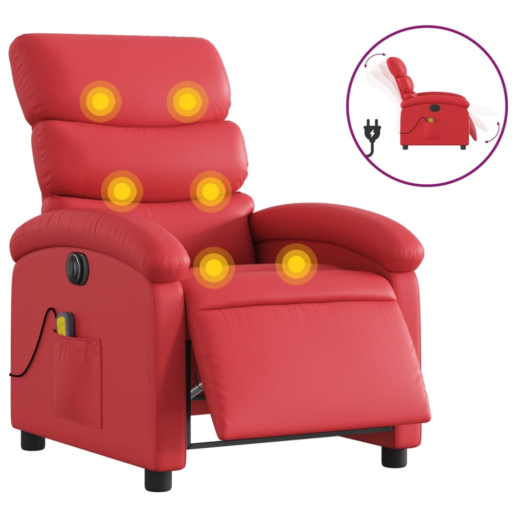 Maison Exclusive - Sillón de masaje reclinable eléctrico de cuero artificial rojo - 2