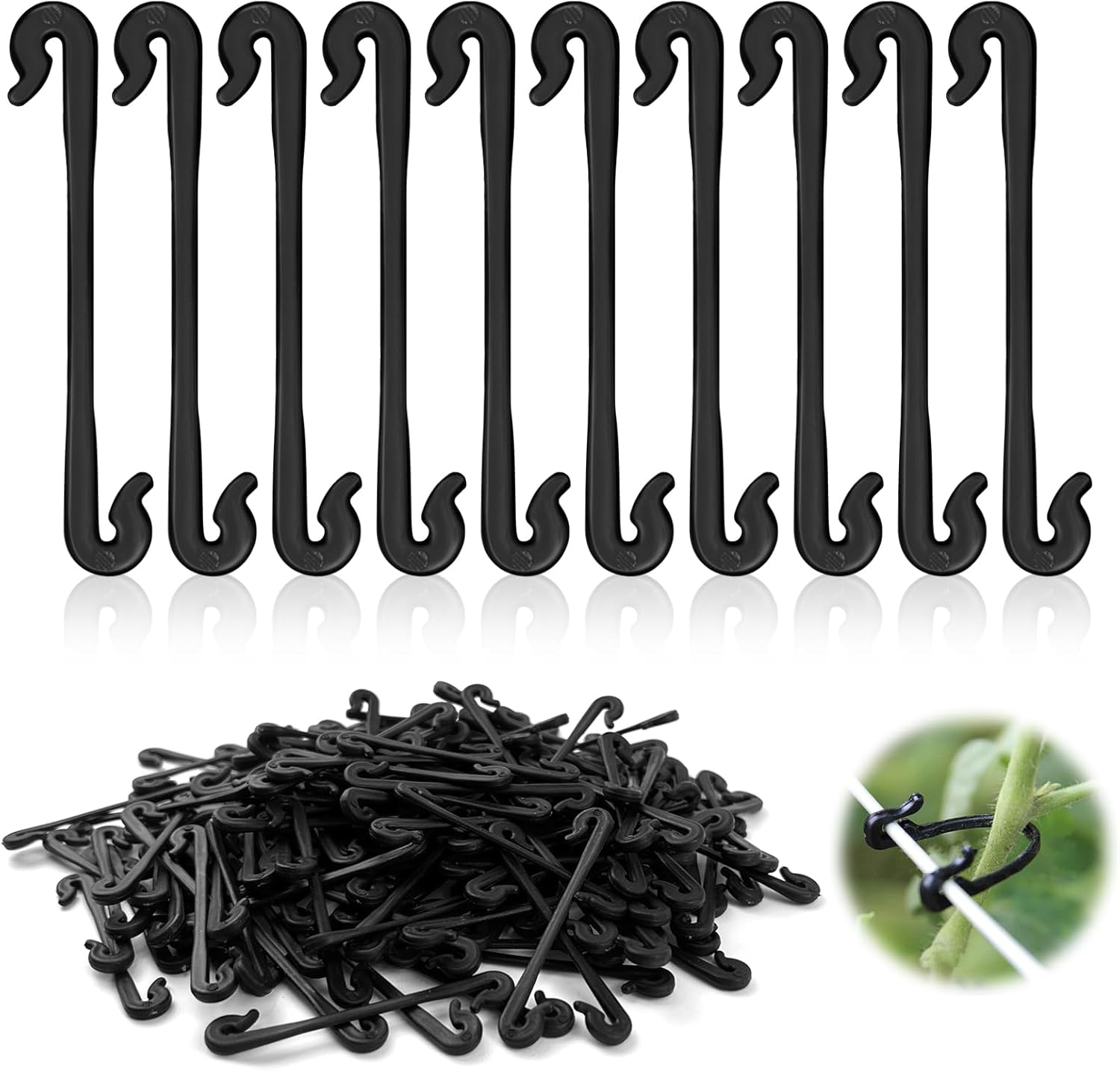 300 klipsów do roślin, wielokrotnego użytku klipsy do podtrzymywania roślin: pomidorów, bakłażanów, papryki, kwiatów, ogórków (czarne)
