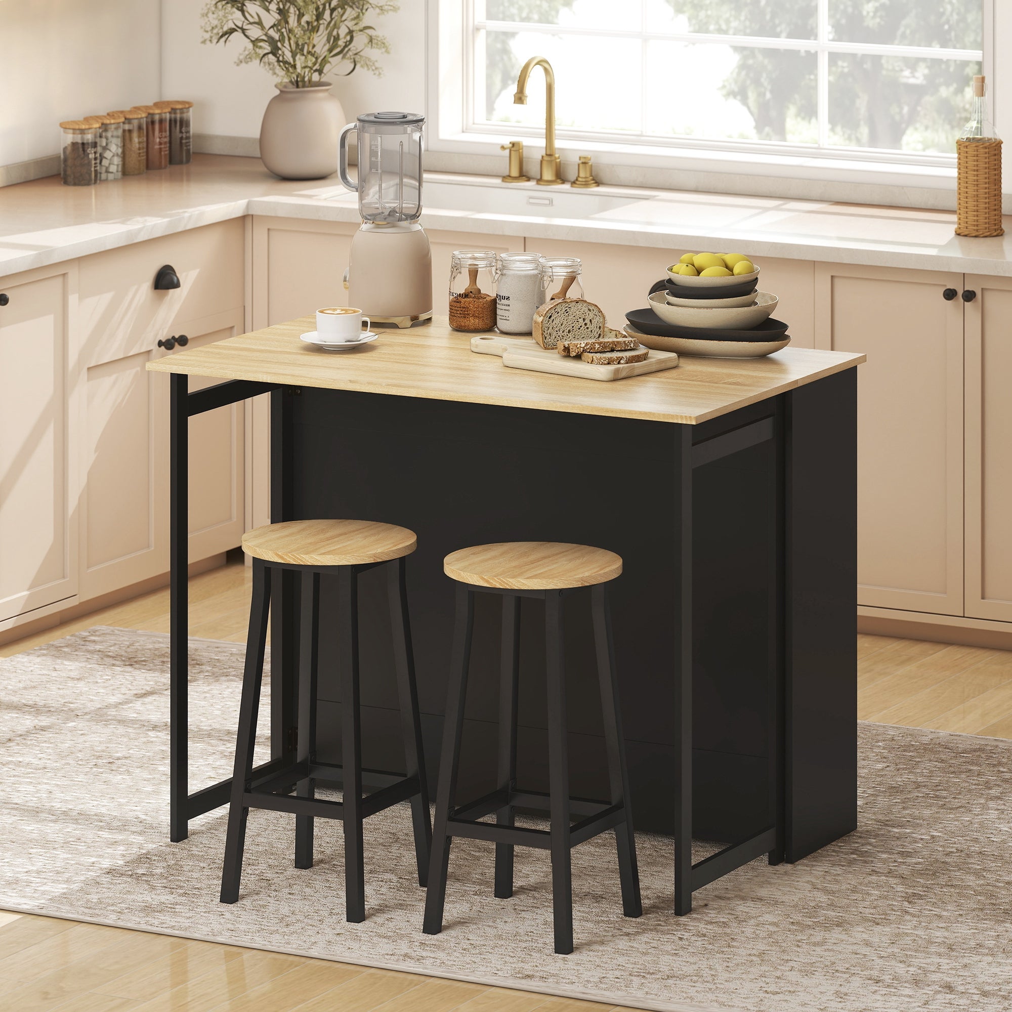 Table de cuisine haute extensible avec rangement, console de rangement ...