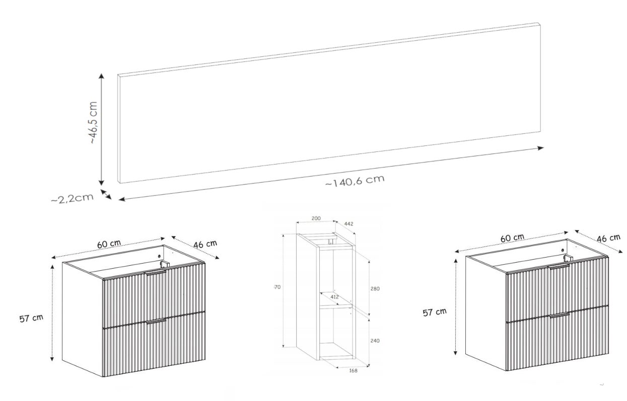 Meuble sous vasque suspendu FLOW 140 cm noyer foncé avec étagère et plan de travail - 3