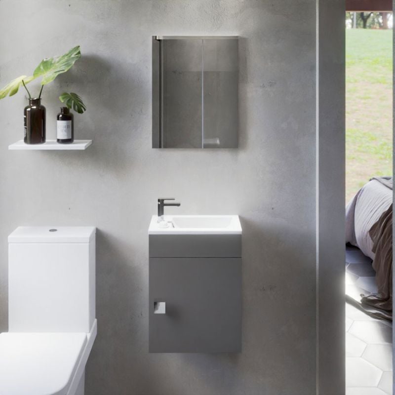 Meuble lave-mains SAFIA avec vasque et miroir - Gris - 3