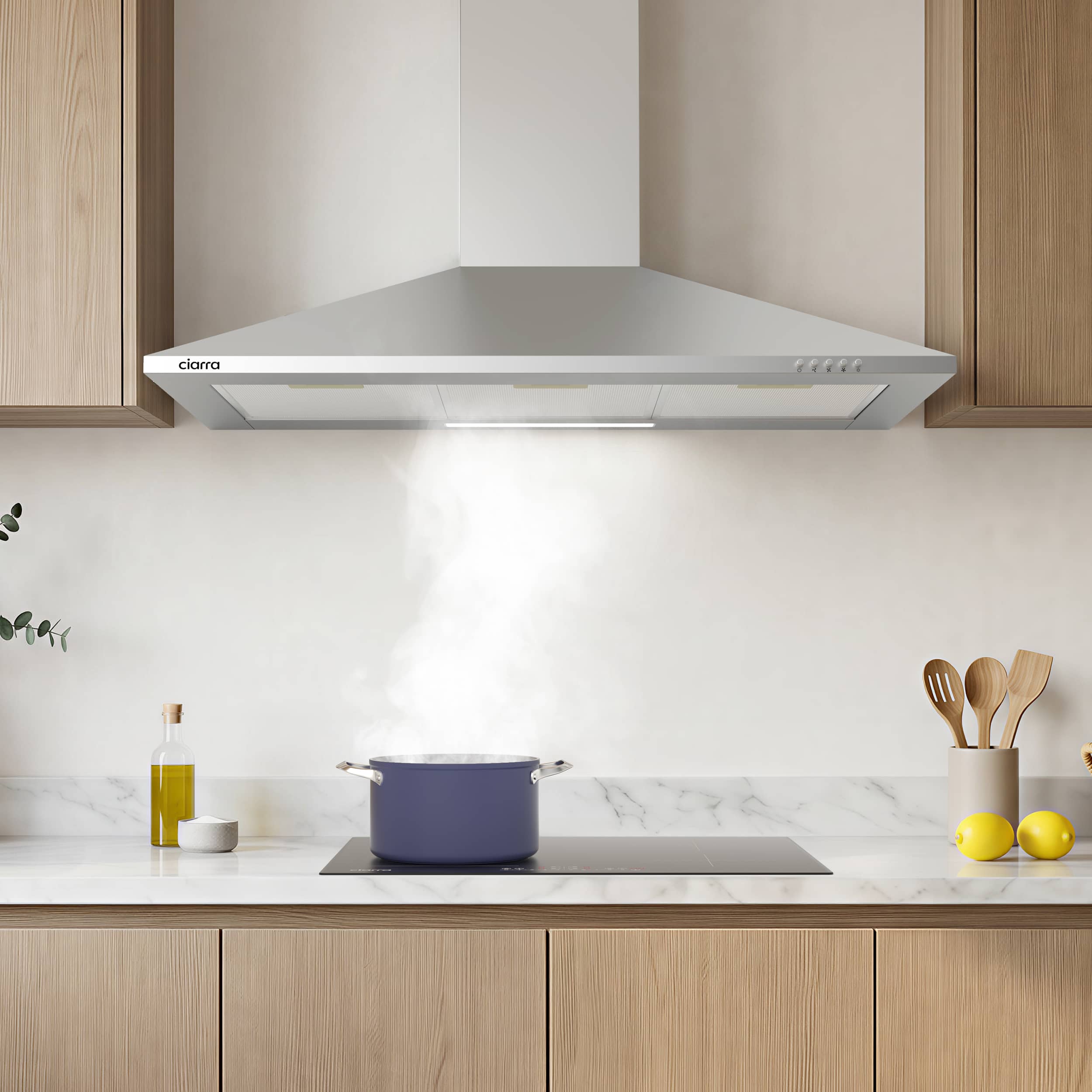 CIARRA Exaustor de parede 90 cm 370 m³/h A++ 3 Velocidades com Filtros de Carvão Extração ou Recirculação Inox 201SS90 - 2