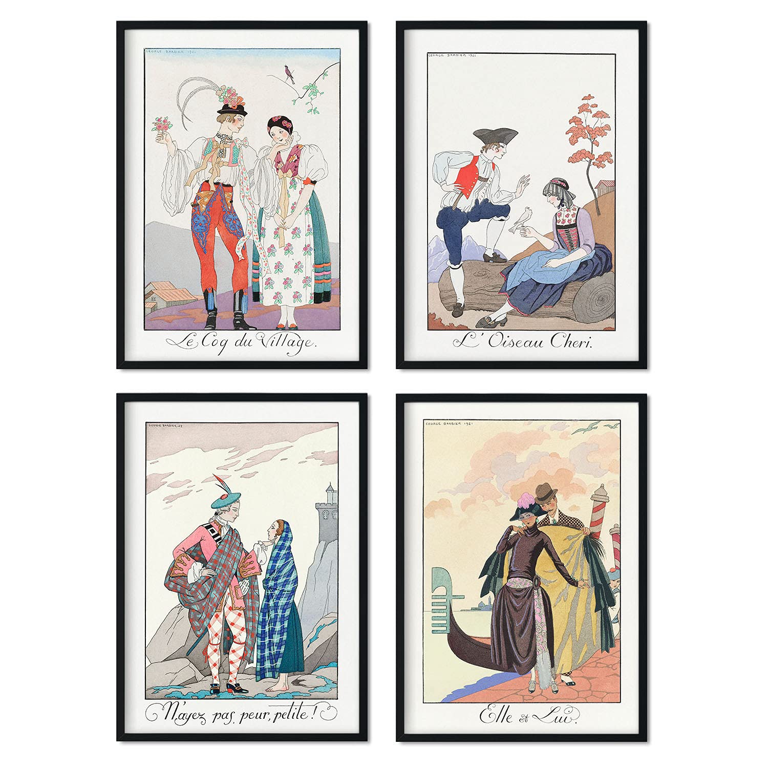 Set de láminas vintage pareja. pósteres con las ilustraciones art deco de george barbier. sin marco - a4