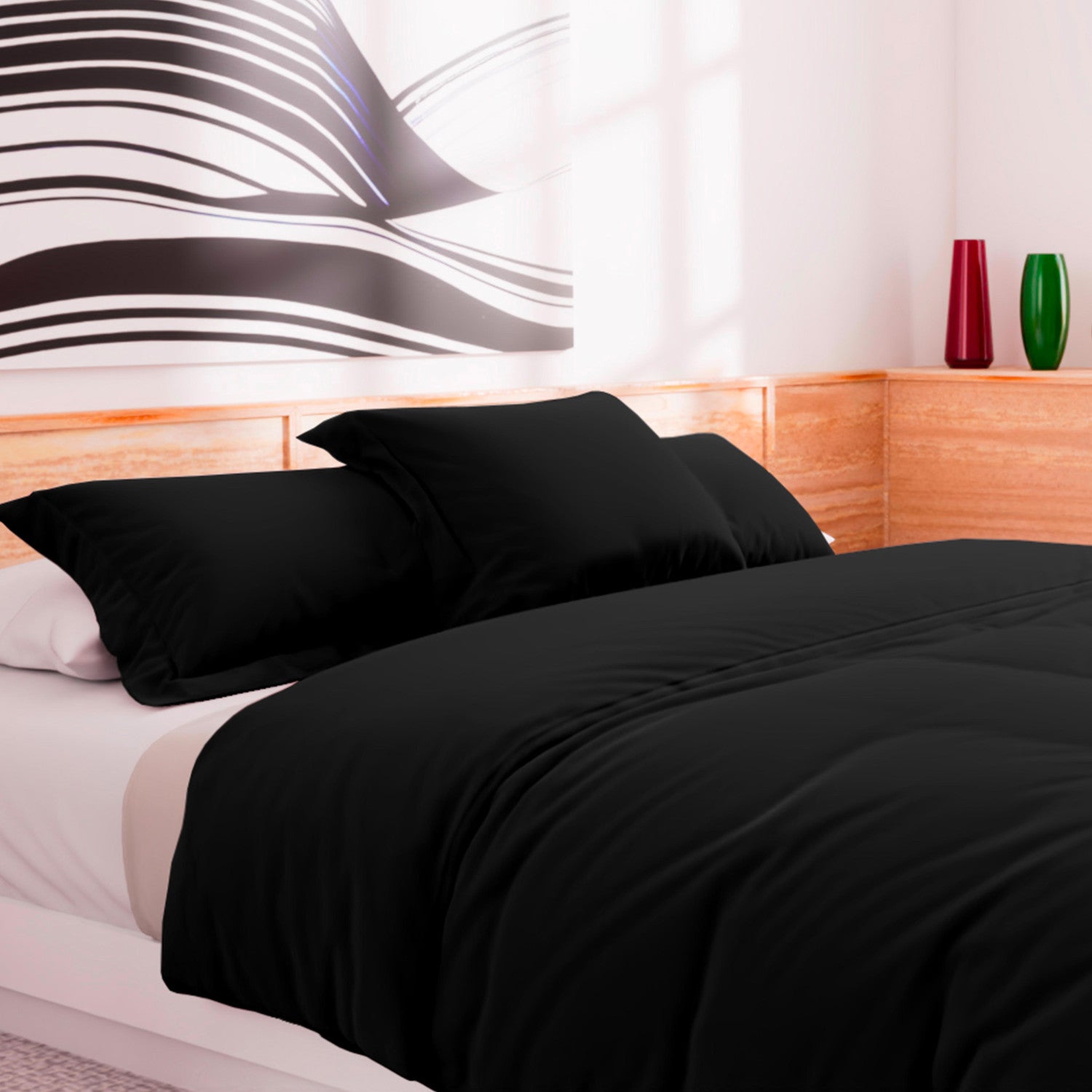 Housse de couette en coton 57 fils 240x220 cm Uni noir, par Soleil d'Ocre - 2