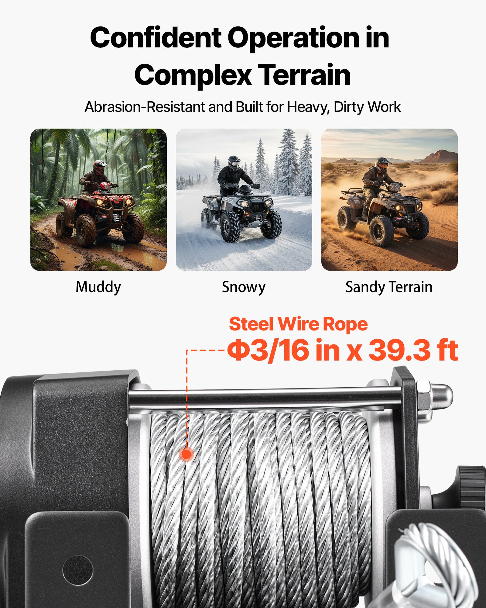 Treuil Électrique VEVOR 12 V CC 1360 kg Treuil pour Quad SSV Tout-terrain Remorquage, Câble en Acier 5 mm x 12 m, Télécommande Filaire, Étanche IP55 - 3