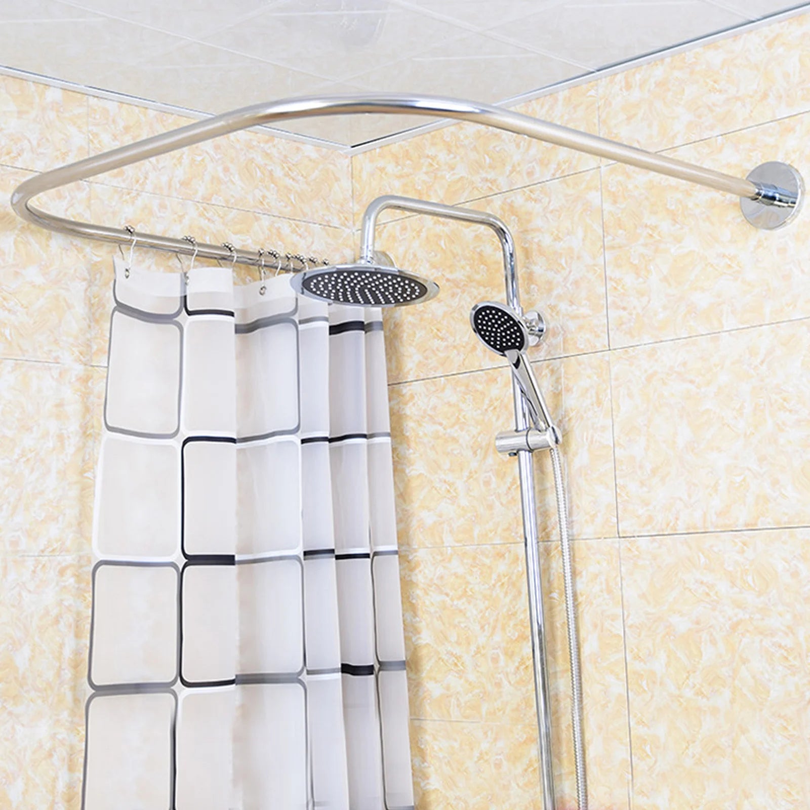 9PCMeuble salle de bain Ensemble Barre de Rideau de Douche en U en Acier Inoxydable,Pôle de Douche pour Toilettes et Salle de Bain en Acier Inoxydable - 7