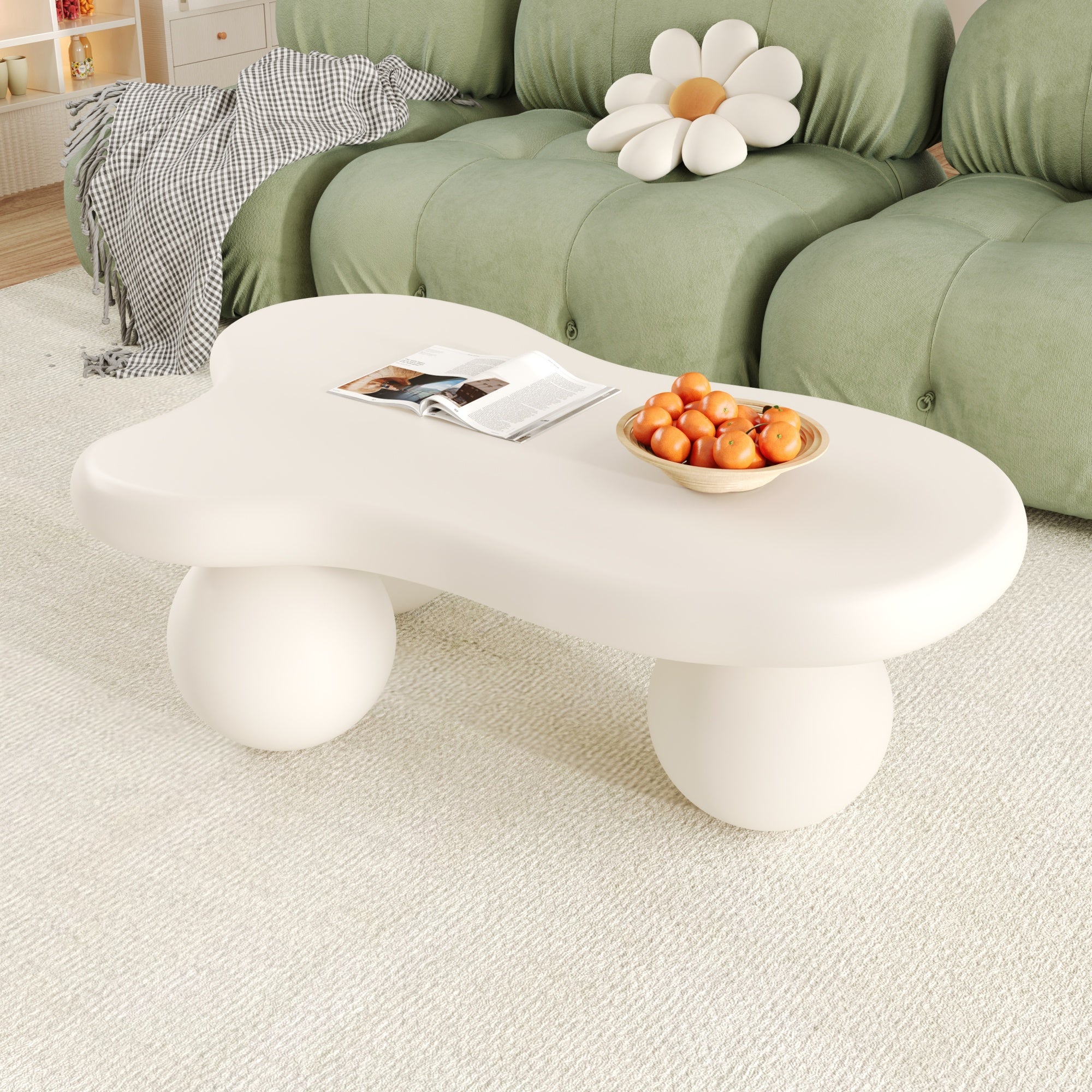 Table basse moderne en forme de nuage - 95 x 62.5 x 35 cm - MDF - LEDs 16 couleurs - Blanc - 8
