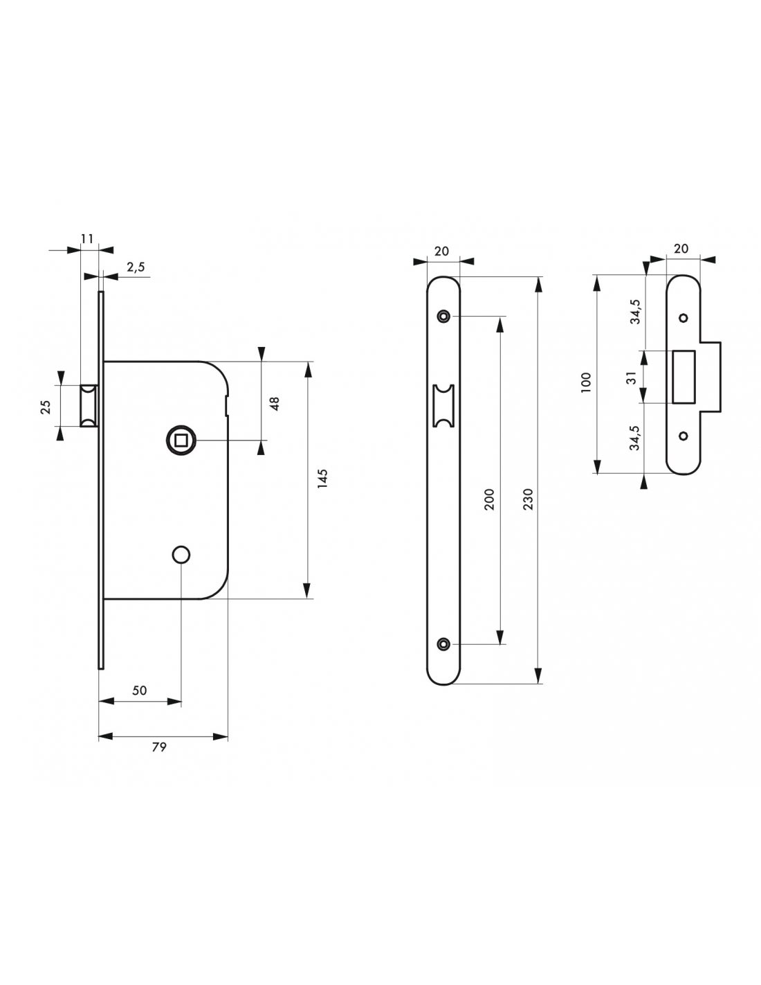 THIRARD - Serrure encastrable pour porte intérieure, axe 50mm, bouts ronds, epoxy noir - THIRARD - 2