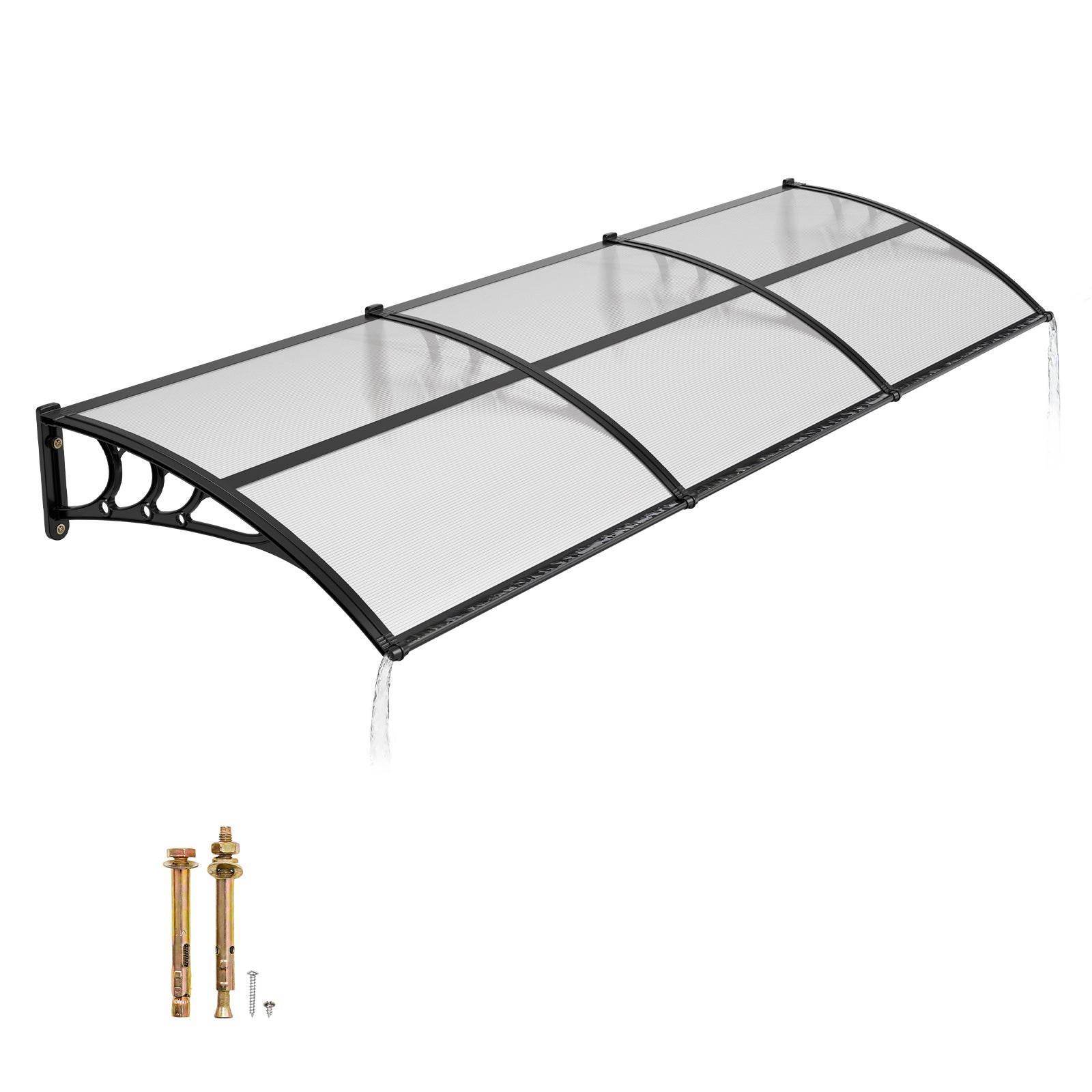 Toldo para puerta de entrada vevor 96,5 x 297,5 cm marquesina para puerta exterior policarbonato transparente, protección contra lluvia, nieve y sol