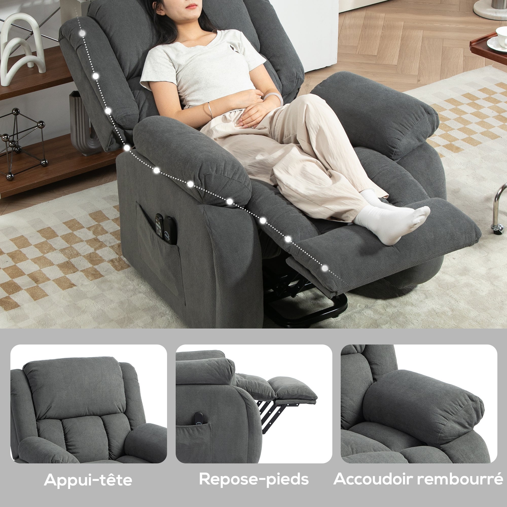 Fauteuil releveur électrique Velours (Polyester) HOMCOM - 8