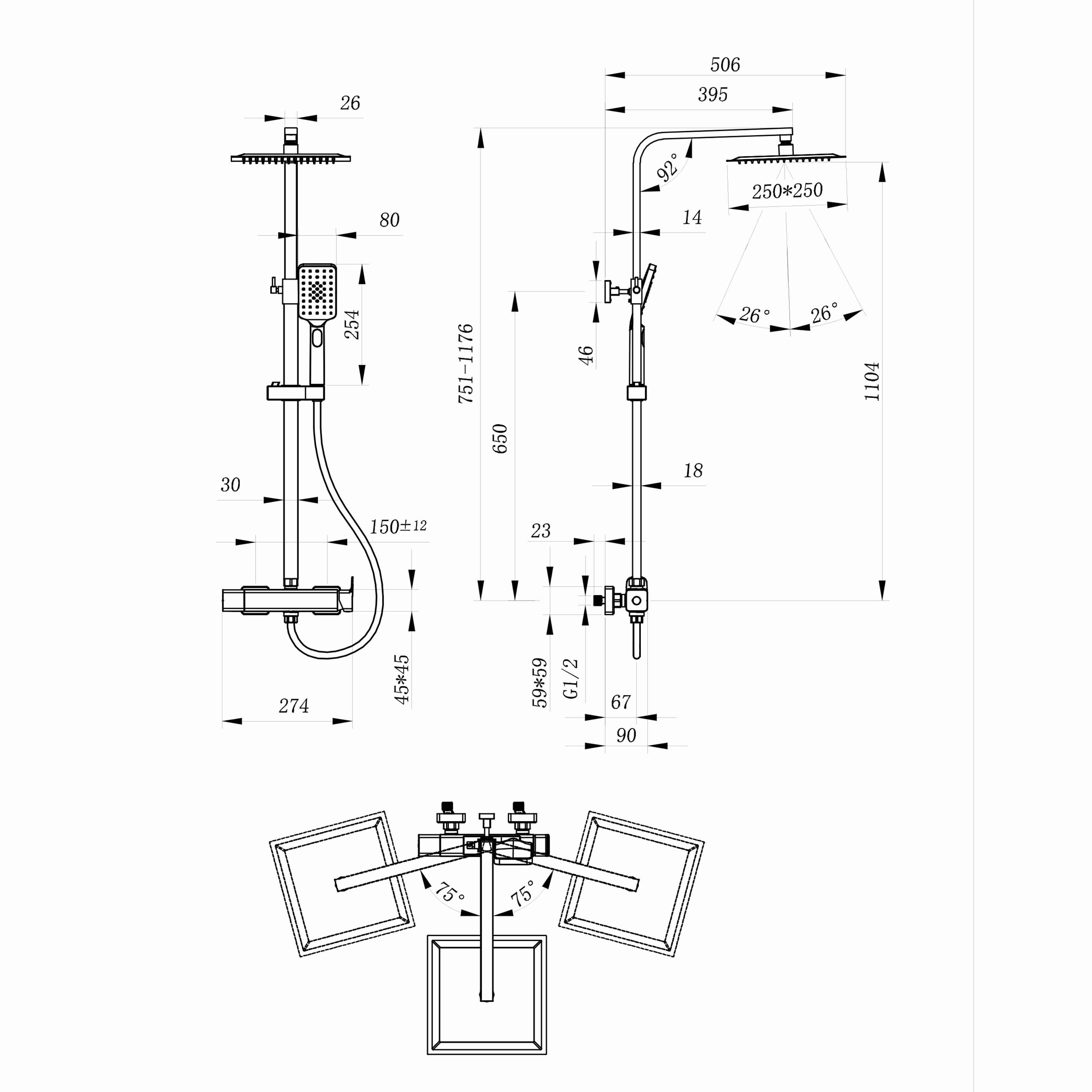 OCEAN caniveau de douche en acier inoxydable italien,réglable en hauteur avec désodorisant Style 90 cm - 7